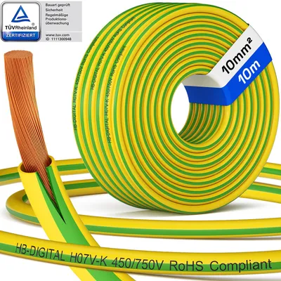 Produktbild von hb-digital Erdungskabel 10mm2 flexibel PVC Aderleitung 10m H07V-K  Verdrahtungsleitung 10mm² grün-gelb
