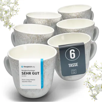 Imagen del producto de Juego de tazas de café de cerámica para 6 personas, diseño Ibiza. Juego de tazas de alta calidad, apto para lavavajillas, microondas y resistente a arañazos. Elegante juego de tazas para té y café