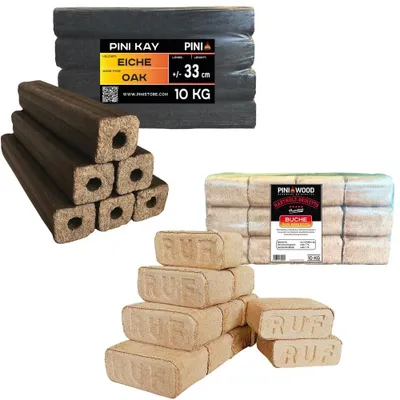 Productafbeelding van Houtbriketten Set 22 lbs Beuken en Eiken voor Kachel en Grill