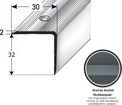 Produktbild von Treppenkante / Treppenprofil "Genua", Winkelprofil mit 30 mm Breite und konfigurierbarer Höhe (22 mm bis 52 mm), Aluminium eloxiert, gebohrt-bronze dunkel-1000-32 mm
