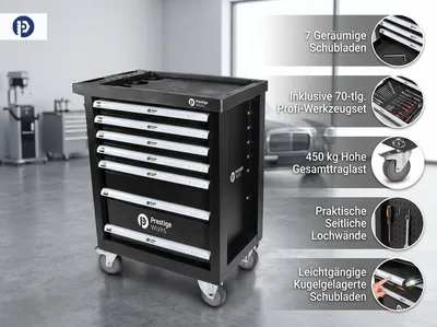 Produktbild von Werkstattwagen PWTOC10 mit 263-tlg. Werkzeugset, 7 Schubladen, robust