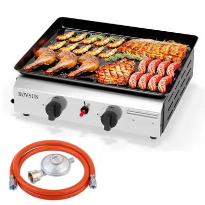 Obrázok produktu pre FCH Plynový gril Stolný plynový gril s 2 horákmi 5,86 kW, prenosný plynový gril Smaltovaná nepriľnavá grilovacia doska na kempovanie