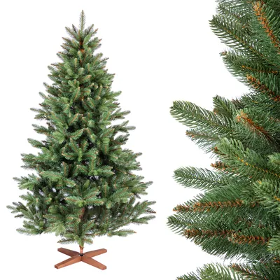 Produktbild von FAIRYTREES Weihnachtsbaum künstlich, Nordmanntanne Premium 180 cm, Naturgetreue Spritzguss Elemente, EU, Künstlicher Weihnachtsbaum mit handgefertigtem Ständer aus Eschenholz