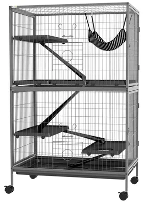 Produktbild von PawHut Kleintierkäfig mit Hängematte, Nagetierkäfig mit Rollen, 80 x 52 x 128 cm