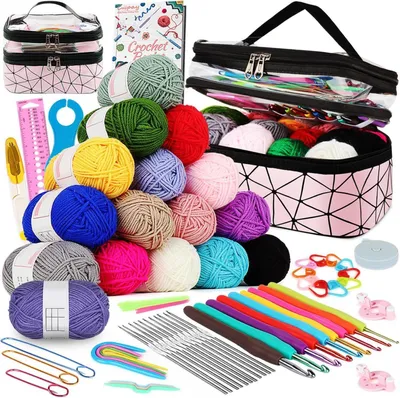 Produktbild von Coopay Häkelset Anfänger 16 Wolle Doppel Layer Tasche Häkelnadel Set Anleitung