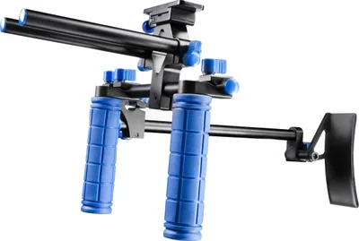 Produktbild von Walimex pro Cineast III Hand Schulter Videotripod für DSLRs Rig - 490 x 255 x 350 mm - Ergonomisch, Anpassbar & Komfortabel - Stativ ideal für Filmaufnahmen - schwarz/blau
