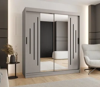 Obrázok produktu pre Šatníková skriňa 180 cm CASANDRA so zrkadlom - kašmír / čierna