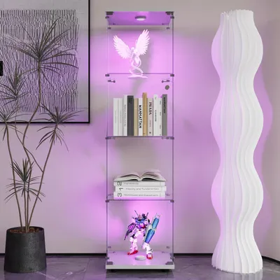Immagine prodotto di Vetrina espositiva a LED, 4 ripiani, bianca, 164 x 42 x 36 cm