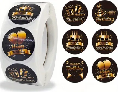 Produktbild von GKA 50 Stück Geschenkaufkleber Happy Birthday schwarz gold Effekt Aufkleber Etiketten Dekorative Sticker 25 mm rund selbstklebend 6 schöne Designs