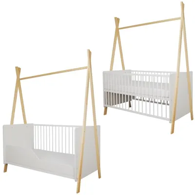 Łóżeczko/tapczanik Tipi z barierką 140x70 kolor sosna/biały + materac – zdjęcie produktu 1