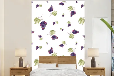 Produktbild von MuchoWow® Fototapete für Wohnzimmer oder Schlafzimmer Wandtapete Vinyl Motivtapete Weintrauben - Blätter - Schablonen - 160x240 cm - Vinyltapete