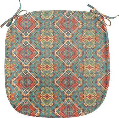 Produktbild von ABAKUHAUS Türkis Polster für Esszimmerstühle, einheimisch, Dekoratives wasserfestes Kissen mit Riemen für Küchensitze, 40 cm x 40 cm, Türkis und Orange