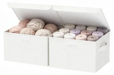 Aufbewahrungsbox mit Deckel, 2er-Set, faltbar, 26x20x17 cm, weiß