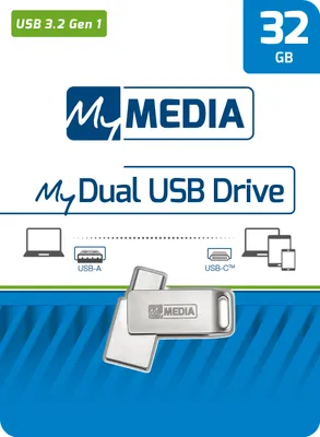 Produktbild von MyMedia MyDual USB 3.2 Gen 1, 32 GB, USB Type-A / USB Type-C, 3.2 Gen 1 (3.1 Gen 1), Drehring, Silber
