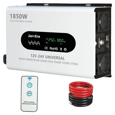 Obrázek produktu pro Měnič sinusových vln, jmenovitý výkon 1850 W, špičkový výkon 3700 W, kompatibilita s napětím 12V/24V, výstupní napětí 220V AC, výstupní frekvence 50 Hz