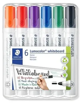 Popisovač na tabule, sada, 2mm, kužeľovitý, STAEDTLER "Lumocolor 351", 6 rôznych farieb