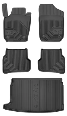 Image de Tapis en caoutchouc + bac de coffre pour Volkswagen Polo V 2009-2017 (hayon, plancher bas) – 5 pièces, noirs, sur mesure