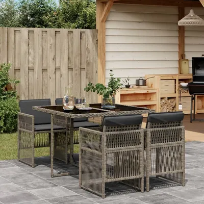 Produktbild von 2025 cloris Gartenmöbel Set Balkonmöbel-Set 5-tlg. Garten-Essgruppe mit Kissen Grau Poly Rattan - Gartenmöbelgarnituren Sale9483710 2parcel