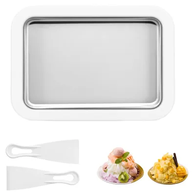 Eisplatte mit 2 Spateln, Edelstahl, für Eisrollen, Frozen Yoghurt