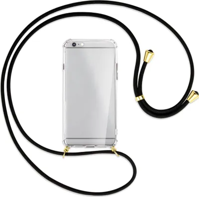 Produktbild von Handykette Backcover-Schutzhülle mit Band (Metall goldfarben) für Apple iPhone 6 Plus - schwarz