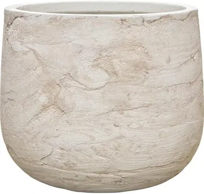 Image de Pot de fleurs rond, couleur crème-beige, diamètre 34 cm, hauteur 29 cm, pour intérieur et extérieur