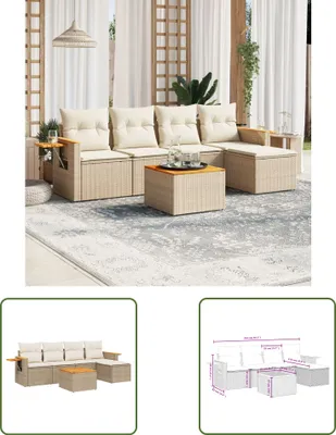 Produktbild von The Living Store 6-tlg. Garten-Sofagarnitur mit Kissen Beige Poly Rattan