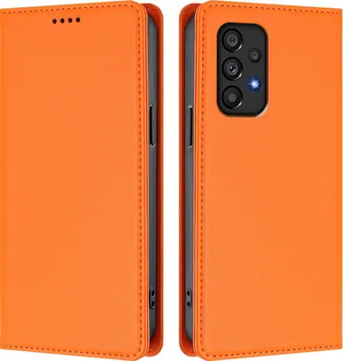 Image de Etui en cuir pour Samsung Galaxy A53 5G, étui magnétique en cuirPolyuréthaneavec support Orange