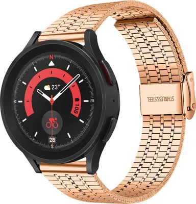Produktbild von Strap-it Edelstahlarmband - Kompatibel mit Samsung Galaxy Watch 5 Pro Armband Ersatzarmband Edelstahl - Verstellbarer Verschluss - Hochwertiges Material - für Smartwatch 20mm Armband Rosa Gold