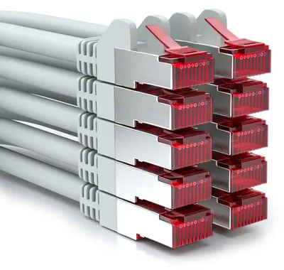Produktbild von deleyCON 2m CAT6 Patchkabel RJ45 S/FTP PIMF, 10 Stück - Grau – Größe 10x 2 M