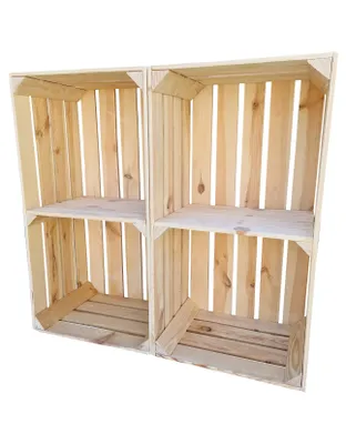 Produktbild von Weinkiste mit Zwischenbrett 75x40x30 cm 2er Set - Schuhregal Bücherregal 1 Ablage - Natur