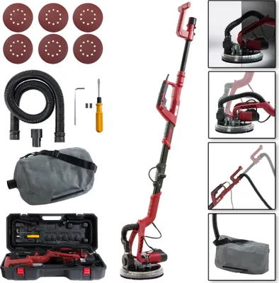 Produktbild von AREBOS  Langhalsschleifer, Trockenbauschleifer, Wand-Deckenschleifer, 750 Watt, Ø 225 mm, Teleskopstangem, Absaugsystem, Schwenkbarer Kopf, mit Koffer