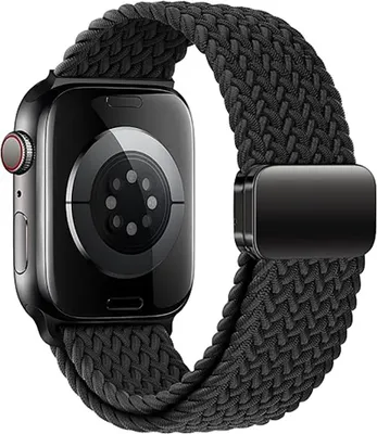 Produktbild von FFO2World geflochtenes Nylonarmband mit Magnetverschluss für Apple Watch 42–49 mm – Elastisch & verstellbar, Schwarz