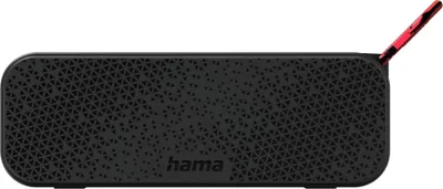 A black Bluetooth speaker with a red accent on a white background.