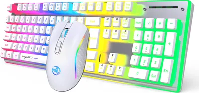 Image de HXSJ L96 Ensemble clavier et souris sans fil 2.4G, 104 touches | Effets lumineux RGB | Capuchons de touches ABS bicolores | 6 DPI réglables, blanc