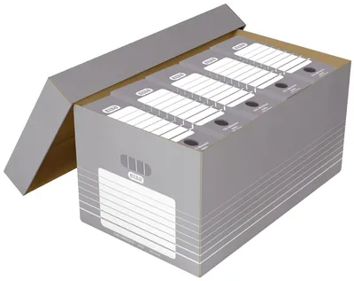 Zdjęcie produktu dla ELBA tric pudełko do archiwizacji i transportu A4, szaro-białe, wykonane z wytrzymałej tektury falistej, wymiary: (szer.) 350 x (gł.) 585 x (wys.) 300 mm - 1 sztuka (83427)