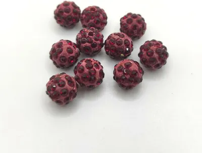 Image de Perles Shamballa, scintillantes, 10 mm, 10 pièces, rouge bourgogne