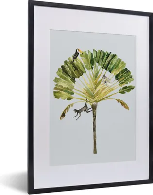 Produktbild von MuchoWow® Gerahmtes Poster Dschungel - Palme - Vogel 30x40 cm - Poster mit Schwarzem Bilderrahmen Wandposter Rahmen Foto Bilder - Wandposter Schlafzimmer
