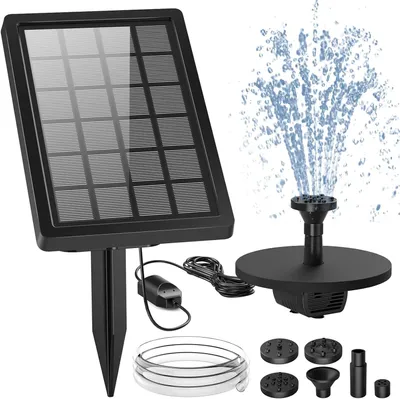 Produktbild von Solarbrunnen, Solar Springbrunnen, 5W DIY Solar Wasserpumpe mit 4 Düsen, 200 L/H Förderleistung, Solar Teichpumpe