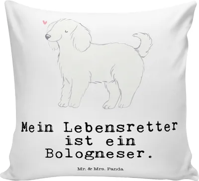 Produktbild von Mr. & Mrs. Panda Zierkissen Bologneser Lebensretter - Weiß - Geschenk, Sofakissen, Kuschel Kissen, 40x40, kuschelkissen, Polster, Dekokissen