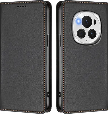 Immagine prodotto di Custodia in pelle per Honor Magic6 Pro, custodia a libro magnetica in Finto cuoio con supporto, nera