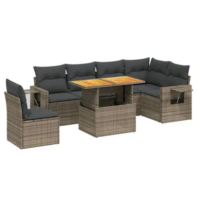 Produktbild von vidaXL 7-tlg. Garten-Sofagarnitur mit Kissen Grau Poly Rattan