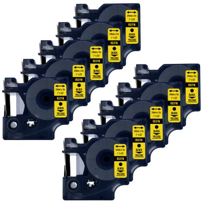 Produktbild von DULA Etikettenband - Kompatibel mit Dymo D1 53718 - 10 Stück - Schwarz auf gelb - 24mm x 7m