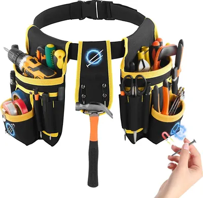 Immagine prodotto di Cintura porta attrezzi - Tasca porta attrezzi - Magnetica - 28 tasche - Regolabile da 78,7 a 121,9 cm - Portautensili - Per elettricisti, falegnami e operai edili