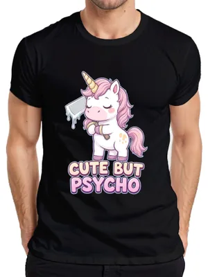 Productafbeelding van Leuk maar gestoord eenhoorn T-shirt, Halloween, grappig, voor heren, zwart, maat L