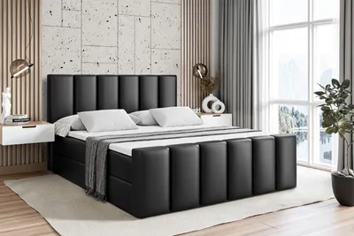 Produktbild von ALTDECOR Boxspringbett mit Fußteil, H4 Matratze und Topper - 140x200 cm - BOXI1-Z - Schwarz Kunstleder - Polsterbett mit Bettkasten und Lattenrost, Bett mit Stauraum
