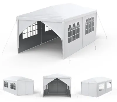 Produktbild von Gartenpavillon Wasserdicht 3x6 m Weiß mit 6 Seitenwänden Polyethylen