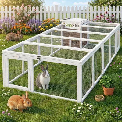 Produktbild von zooprinz Auslaufgehege Rabbit Run Comfort XL mit Haus Wetterfest Klappdach 218x46,5x100cm (BxHxT)