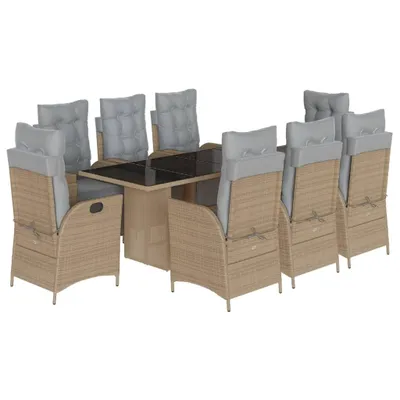 Produktbild von 9-tlg. Garten-Essgruppe mit Kissen Beigemischung Poly Rattan