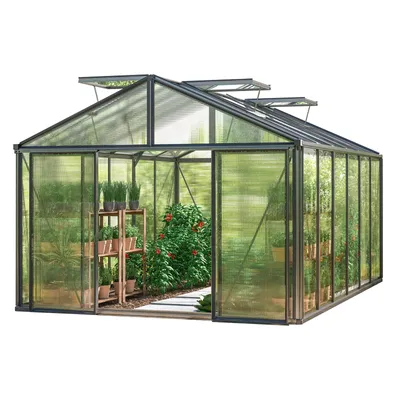 Produktbild von GFP Gewächshaus Asteria 24 Light 311x460 cm mit integriertem Fundament 12 mm Doppelstegplatten, Farbe Anthrazit