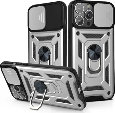 Produktbild von iPhone 12 Pro Hülle mit 360° Drehbarer Magnetische Ring Ständer Halter Dia Kameraschutz TPU Bumper Silikon Schutzhülle für iPhone 12 Pro Silber